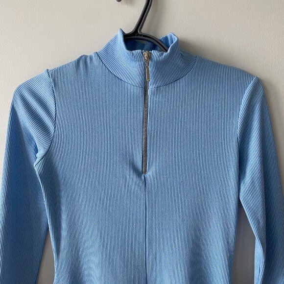 Zara Light Blue Ribbed Long Sleeve Dress - Picture 3 of 7